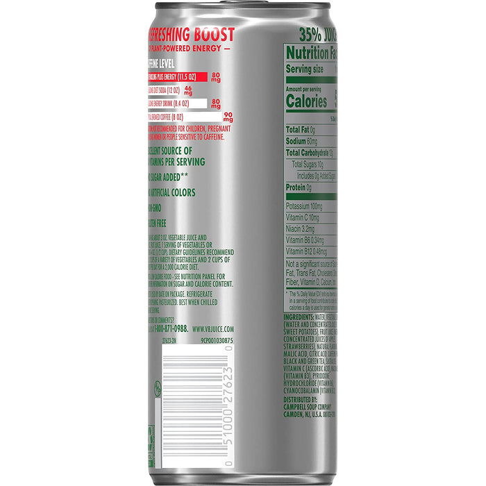 V8 +SPARKLING ENERGY Strawberry Kiwi Energy Drink, Made with Real Vegetable and Fruit Juices, 11.5 FL OZ Can (Pack of 12)