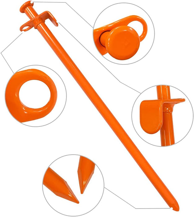 USA 12 Inch Multiuse Heavy Duty Steel Tent Stakes Tarp Pegs Camping Stakes for Outdoor Camping Canopy and Tarp with 4 Ropes 10FT Length(Orange)