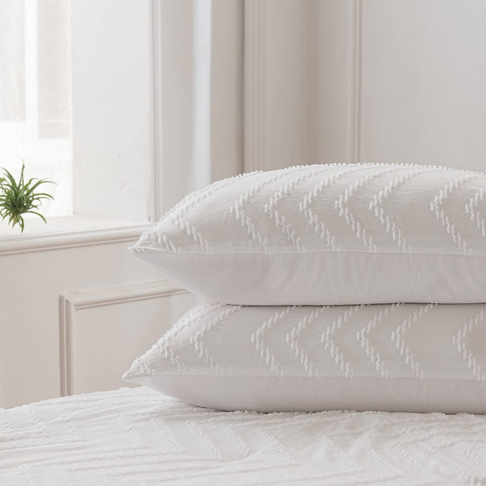 Queen Size Comforter Set, White Bedding Set Tufted Design,Boho Comforter for Queen Bed,Lightweight and Fluffy Bed Comforter for All Seasons
