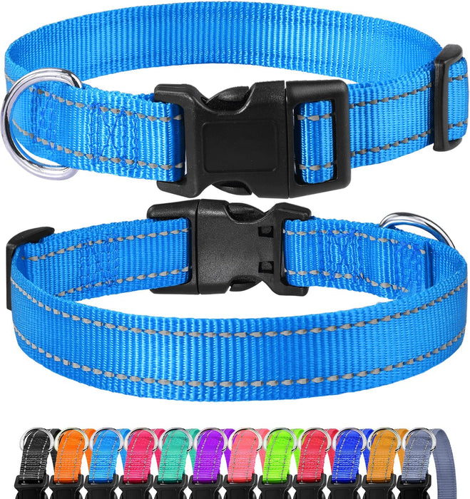 Reflective Dog Collar, Sturdy Nylon Collars for Large Girl and Boy Dogs, Adjustable Dog Collar with Quick Release Buckle, Red
