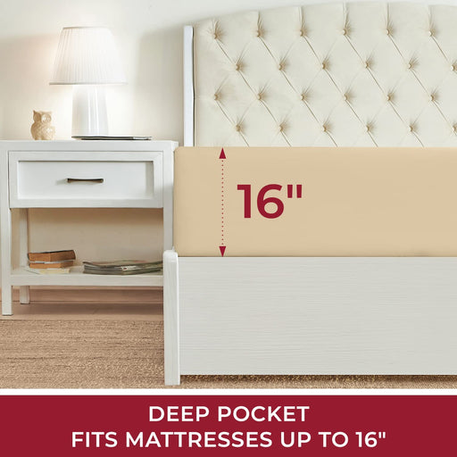 Queen Fitted Sheet - Deep Pocket Cooling Sheets up to 16 Inch - Hotel Luxury Bedding - Softest Sheets - Wrinkle, Fade, Stain Resistant - 1 Single Queen Fitted Sheet Only (Queen, Beige)