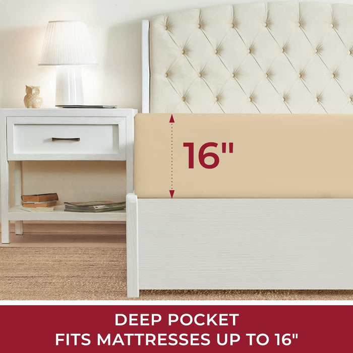 Queen Fitted Sheet - Deep Pocket Cooling Sheets up to 16 Inch - Hotel Luxury Bedding - Softest Sheets - Wrinkle, Fade, Stain Resistant - 1 Single Queen Fitted Sheet Only (Queen, Beige)