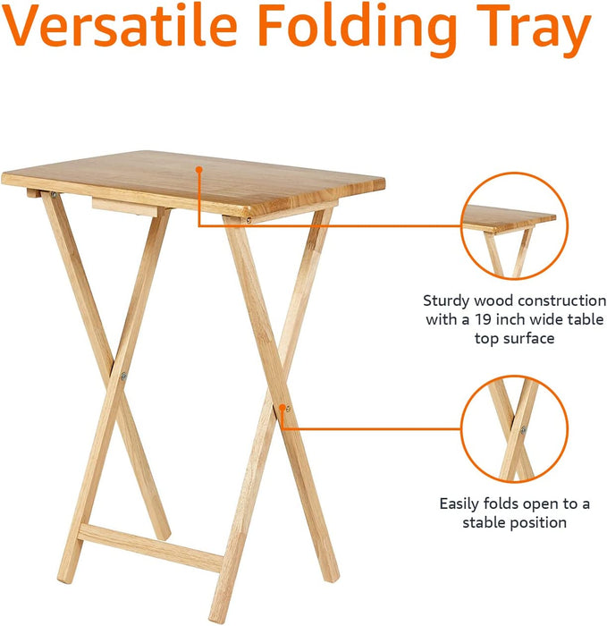 Classic TV Dinner Folding Trays with Storage Rack - Set of 4, Natural