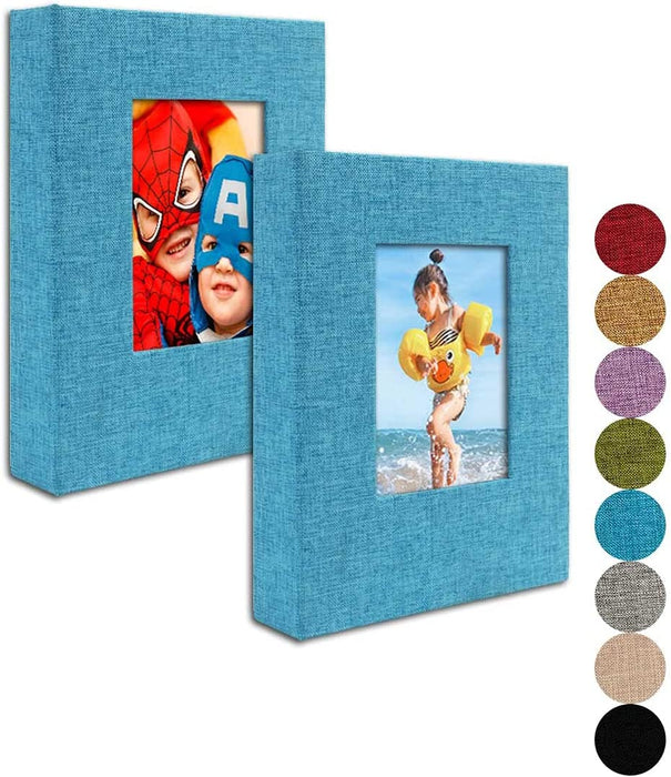 Small Photo Album 4X6 – Clear Pages, Linen Cover with Front Window, Pack of 2, Each Small Album Holds 52 Photos, Small Brag Book Photo Album for 4X6 Photos, Grey Fabric