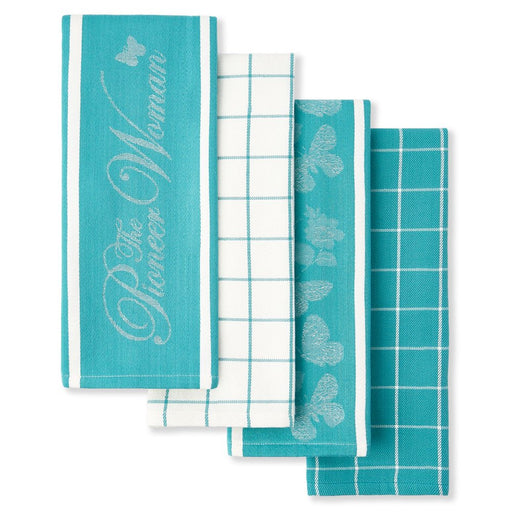 The Pioneer Woman Butterfly Kitchen Towel Set, Blue, 16"W X 28"L, 4 Piece