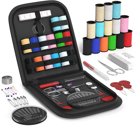 Sewing Kit Gifts for Women, Mom, Traveler, Adults, Beginner, Emergency, Sewing Supplies Accessories with Scissors, Thimble, Thread, Sewing Needles, Tape Measure Etc (Black, S)