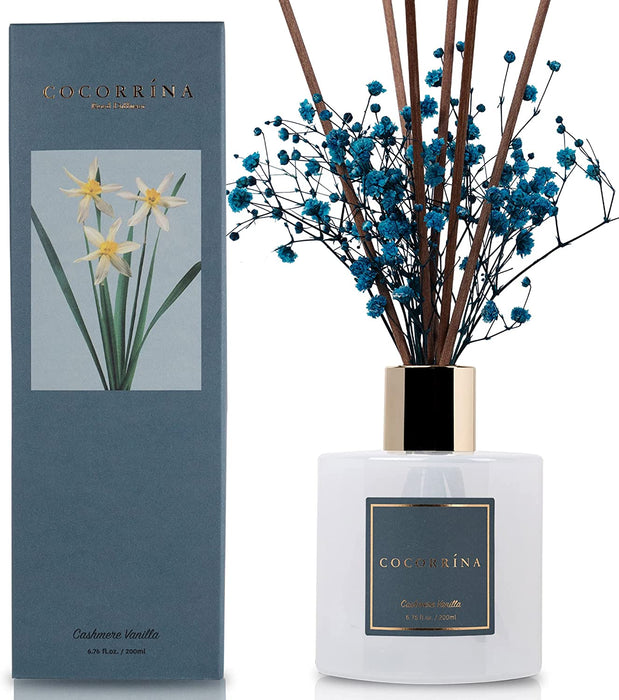 COCORRÍNA Premium Reed Diffuser Set with Preserved Baby'S Breath & Cotton Stick Cashmere Vanilla | 6.7Oz Scent Fragrance Oil Diffuser for Bedroom Bathroom Living Room Home Décor