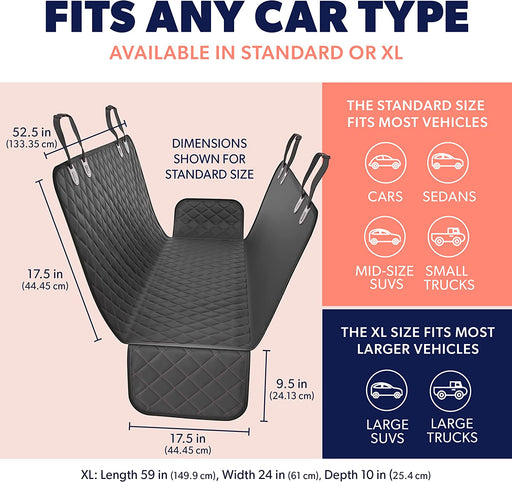 Dog Car Seat Cover for Back Seat - Durable, Nonslip, Waterproof 600D Cotton 3-In-1 Hammock - Protector against Dirt, Shedding and Scratching for Small or Mid-Size Sedans, Suvs and Trucks