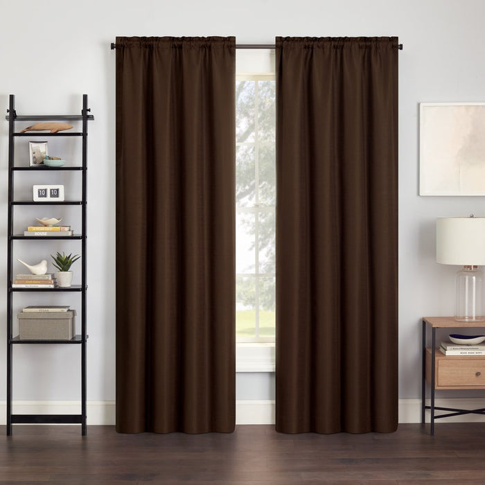 Eclipse Samara Solid Color Blackout Rod Pocket Single Curtain Panel, Espresso, 42 X 54