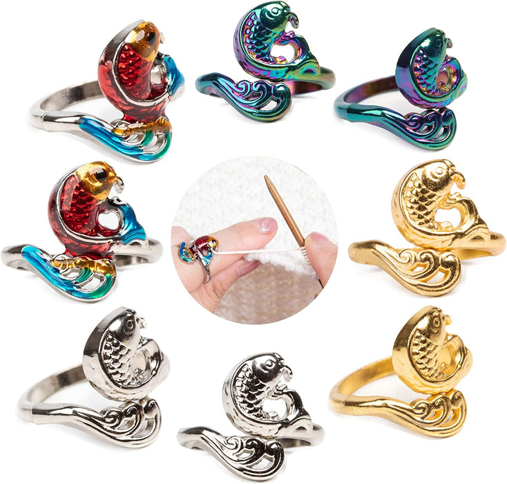 8 Pcs Adjustable Knitting Crochet Loop Ring, Braided Knitting Ring Yarn Guide Finger Holder for Mother Grandma Thanksgiving Presents