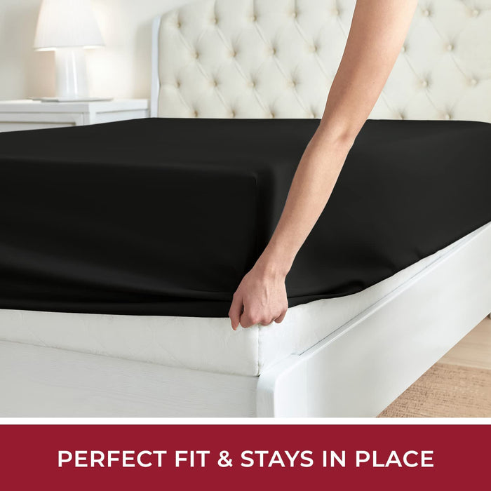 Queen Fitted Sheet - Deep Pocket Cooling Sheets up to 16 Inch - Hotel Luxury Bedding - Softest Sheets - Wrinkle, Fade, Stain Resistant - 1 Single Queen Fitted Sheet Only (Queen, Black)