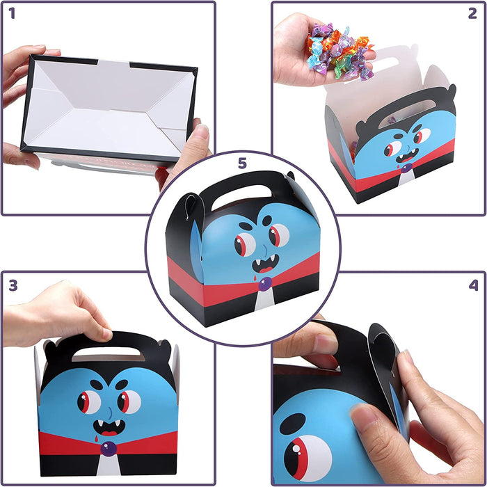 JOYIN 24 Pcs Halloween Goodie Box (5.6‘’X3.2‘’X5.4‘’) for Trick or Treat, Halloween Candy Goody Gift Boxes with Handle Bakery Boxes Halloween Party Treat Boxes for Pastry, Pie, Cupcake Cookies