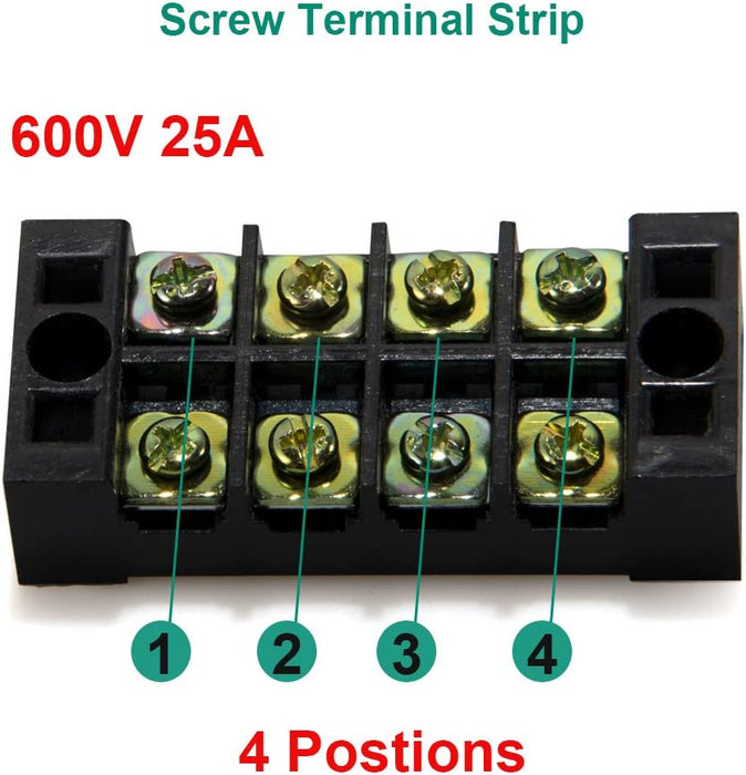 Terminal Block and Strip - 12Pcs (6 Sets) 4 Positions Dual Row 600V 25A Screw Terminal Strip Blocks with Cover + 400V 25A 4 Positions Pre-Insulated Terminals Barrier Strip Black & Red