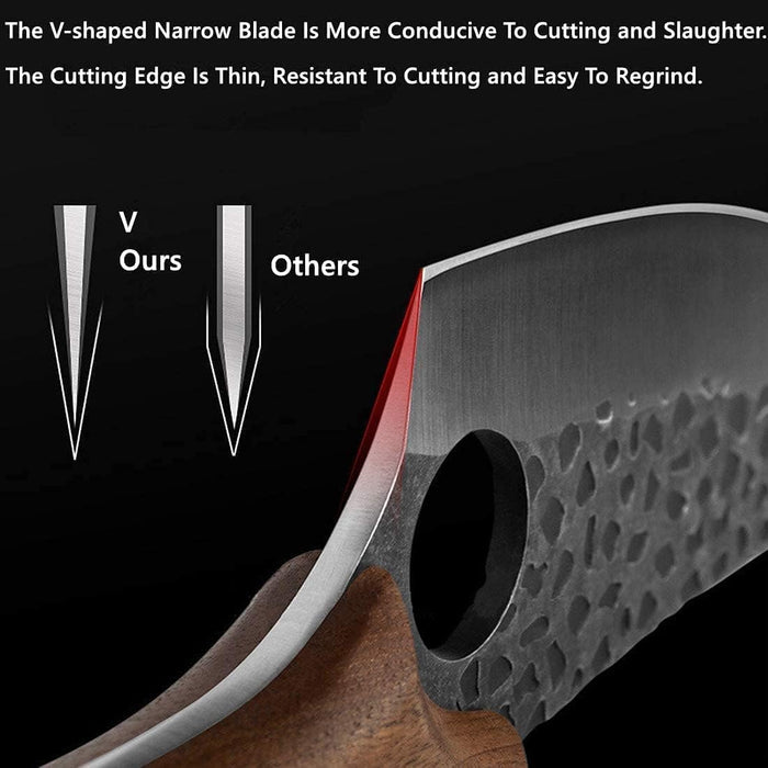 Huusk Viking Knives, Japanese Style Meat Cleaver Knives, Forged Boning Knife with Sheath, High Carbon Steel Chef Knives for Kitchen, Camping or BBQ