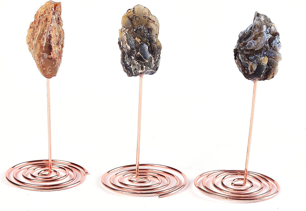 3PCS Agate Geode Irregular Natural Crystal with Copper Stand Gem Ornaments for Healing Crystal Home Decor 3-5"