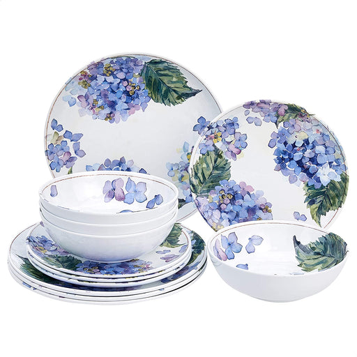 Melamine Dinnerware Set, Service for 4, Traditional Blue and White - Set of 12