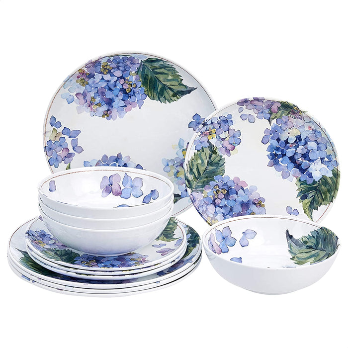 Melamine Dinnerware Set, Service for 4, Traditional Blue and White - Set of 12