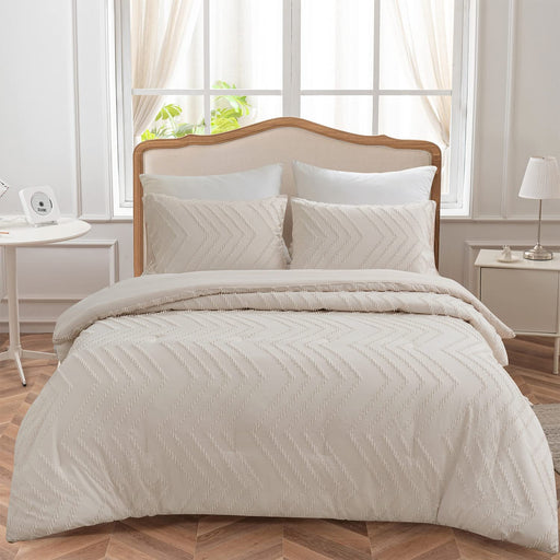 Queen Comforter Set, Cream Chevron Tufted Design Comforter for Queen Bed,Lightweight and Fluffy Bed Comforter Set 3 Pieces for All Seasons