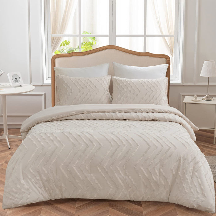 Queen Comforter Set, Cream Chevron Tufted Design Comforter for Queen Bed,Lightweight and Fluffy Bed Comforter Set 3 Pieces for All Seasons