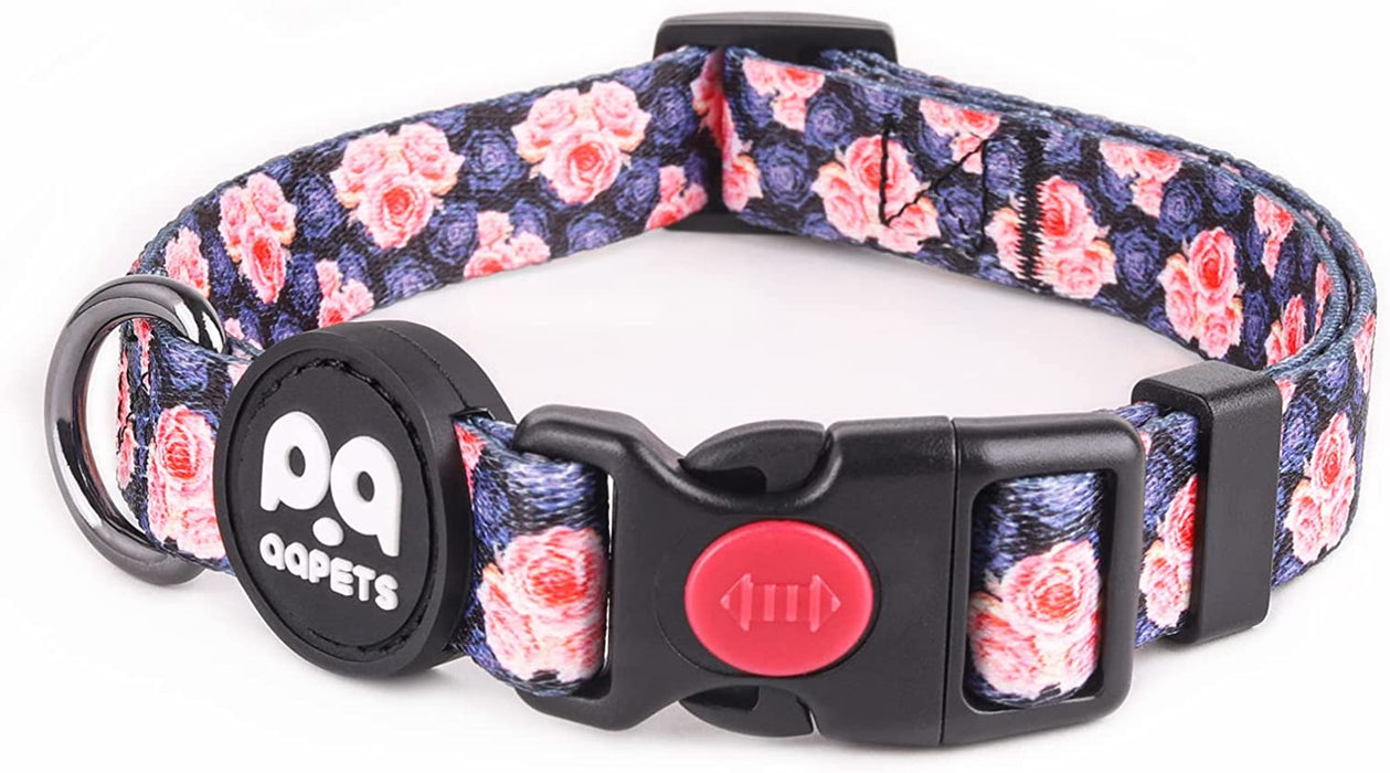 QQPETS Adjustable Soft Dog Collar: Print Flower Pink Multicolor Cute Patterns for XS Small Medium Large Pet Girl Boy Puppy Walking Running Training (M, Bone)