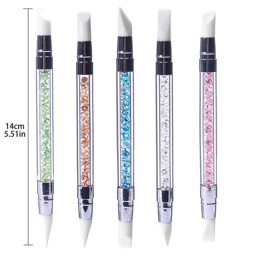5Pcs Silicone Nail Art Acrylic Pen Brushes Set Rhinestone Nail Polish Carving Pen Rubber Tip Nail Brushes for 3D Effect Shaping Drawing Dotting Tools.