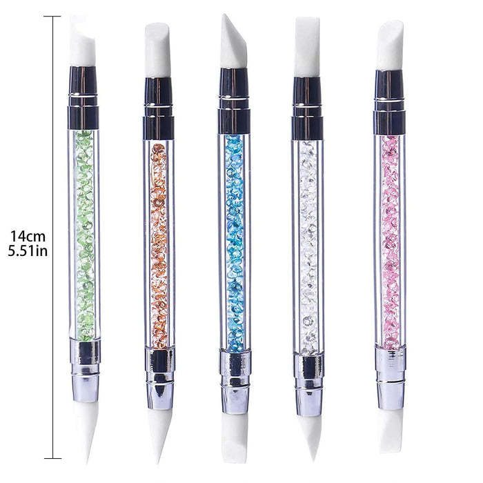 5Pcs Silicone Nail Art Acrylic Pen Brushes Set Rhinestone Nail Polish Carving Pen Rubber Tip Nail Brushes for 3D Effect Shaping Drawing Dotting Tools.