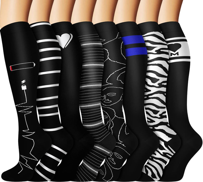 Graduated Copper Compression Socks for Men & Women Circulation 8 Pairs 15-20Mmhg - Best for Running Athletic Cycling