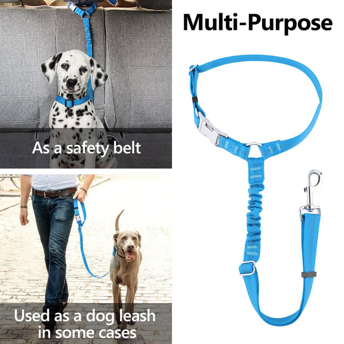 Dog Seat Belt for Car Headrest, Reflective and Adjustable with Bungee for Small Medium Large Dogs and Cats, Blue