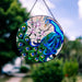 12" Garden Peacock Handmade Painted Stained Glass Wall Window Decorative Hangings Suncatcher Panel with Chain