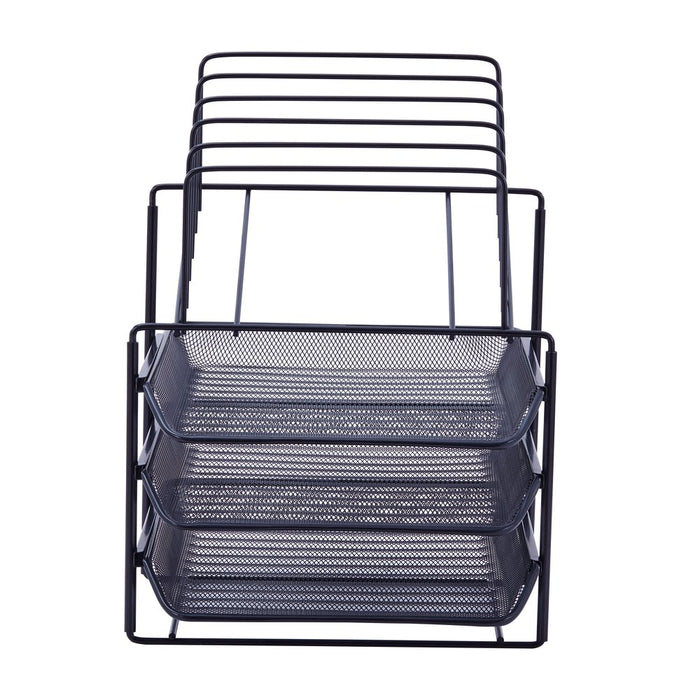 Pen + Gear, Mesh Desk Organizer with 3 Sliding Letter Tray, 5 Upright Sections, Black