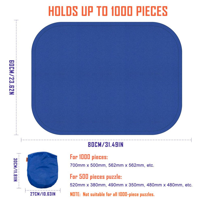 Foldable Jigsaw Puzzle Board: Large Portable 1000 Pieces Puzzle Mat, Non-Printing Surface for Puzzle Storage Saver to 500 & 1000 Pieces with Storage Bag(Blue)