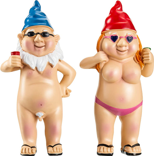 2 Pieces Naked Gnome Statue Garden Goblin-Art Decoration Peeing Gnome Naughty Garden Statue Fun Gnome Statue for Home Indoor or Outdoor Lawn Garden Decorations, Man and Woman（Stand Style）