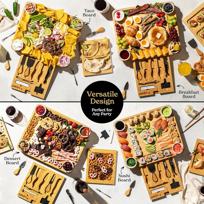 Charcuterie Boards Gift Set: Large Charcuterie Board Set, Bamboo Cheese Board Set - Unique Christmas Gifts for Women - House Warming Gifts New Home, Wedding Gifts for Couple, Bridal Shower Gift