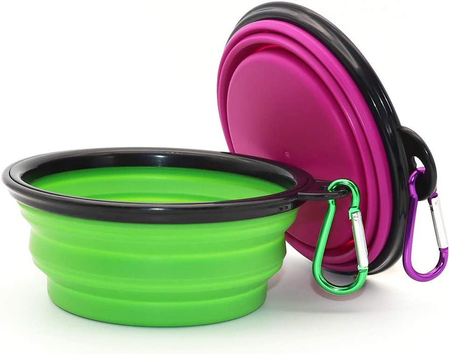 Collapsible Dog Bowl, 2 Pack Collapsible Dog Water Bowls for Cats Dogs, Portable Pet Feeding Watering Dish for Walking Parking Traveling with 2 Carabiners (Small, Orange+Pink)