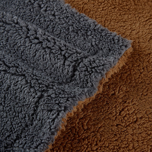Reversible 2-Tone Sherpa Dual Layer Throw Blanket, 50" X 60", Recycled Polyester, Brown and Gray