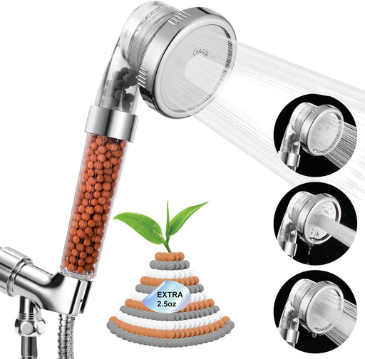 Filtered Shower Head for Hard Water, High Pressure 3 Modes Shower Heads with Handheld Spray, Water Softener Showerhead Set with Mineral Beads to Remove Chlorine & Fluoride for Dry Hair & Skin