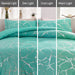 Silver Metallic Marble Comforter Set Queen Size Foil Print Glitter Bedding Set, Aqua/Silver