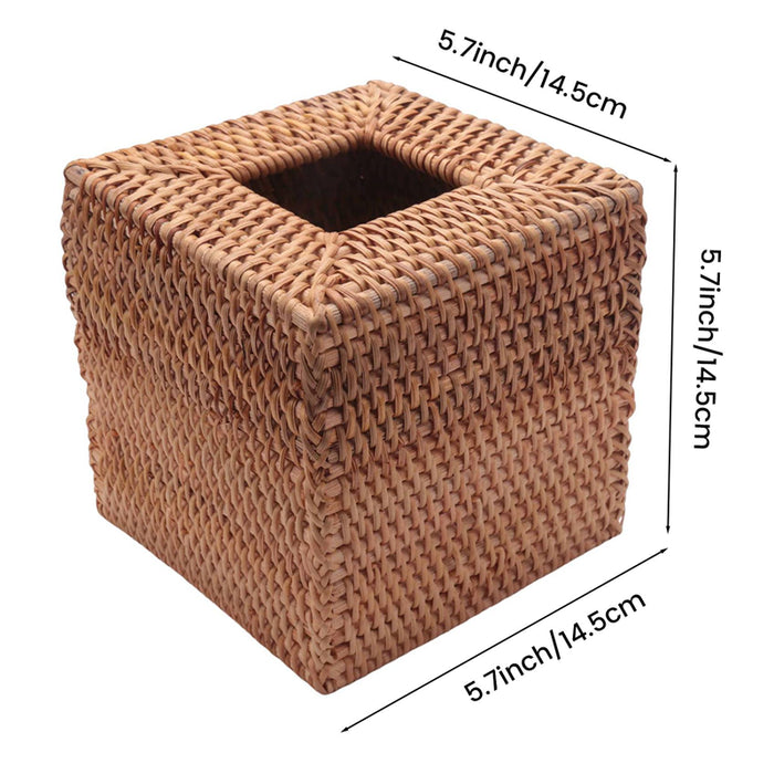 Square Rattan Tissue Box Cover, Hand Woven Wicker Tissue Holder, 5.7 X 5.7 X 5.7 Inches, Wood Color