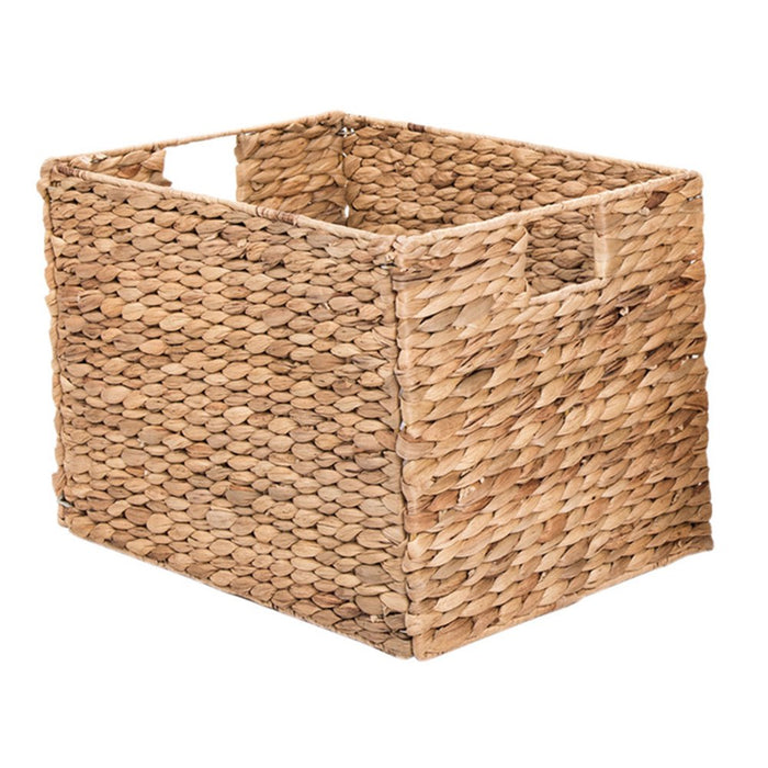 2 Decorative Hand-Woven Water Hyacinth Wicker Storage Basket, 16X11X11 Perfect for Shelving Units