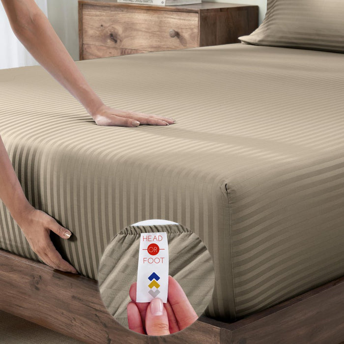 - Soft 100% Cotton Sheets, Full Size Sheet Sets, 4 Pc Set, 400 Thread Count Sateen Bedding, Deep Pocket Sheets, Cooling Sheets, Full Sheets, Stripe Bed Set (Stripe - Beige)