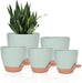 Plant Pots 7/6.5/6/5.5/5 Inch Self Watering Planters for Indoor Plants with Drainage Hole, Nursery Planting Pot Plastic Flower Pot for Succulents, African Violet (Green)