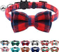 Breakaway Cat Collar with Cute Bow Tie and Bell, Plaid Patterns, 1 Pack Girl Boy Kitty Safety Collars, Blue
