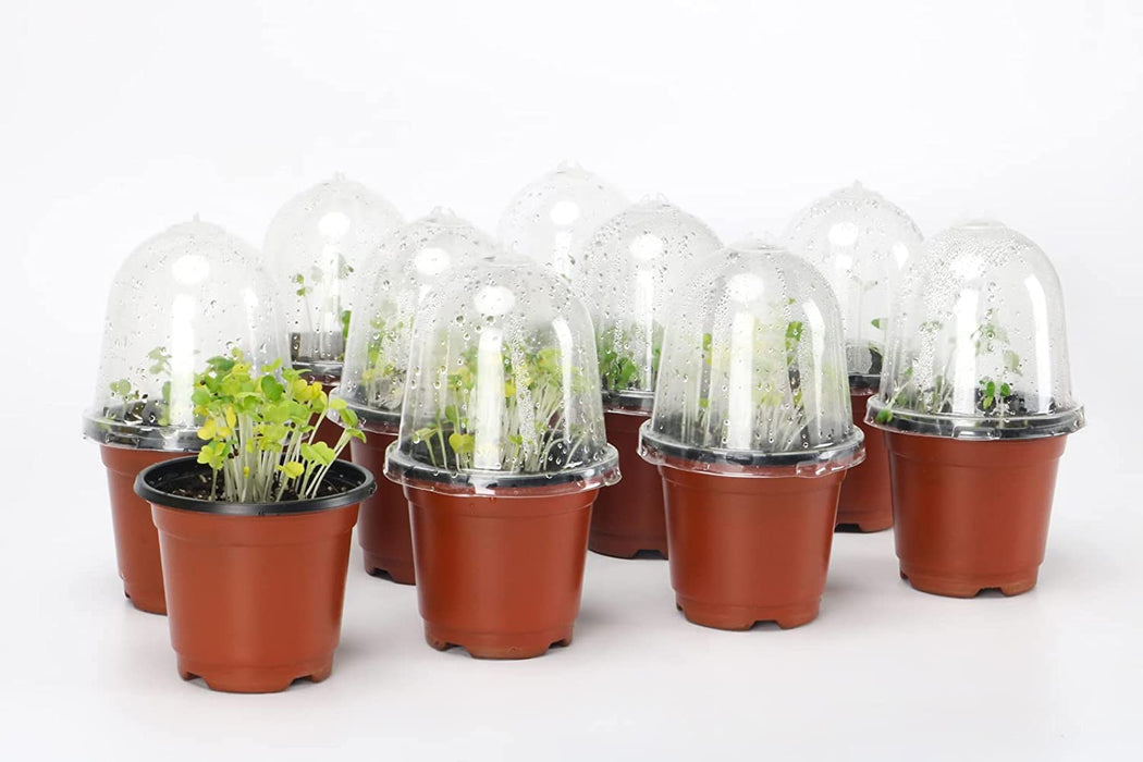 BEWAVE Plant Nursery Pots with Humidity Dome, 100 Sets Indoor Gardening Pot Planting Containers Starter Seed Starting Containers Planters with 100 Pcs Plant Labels, 3.5"