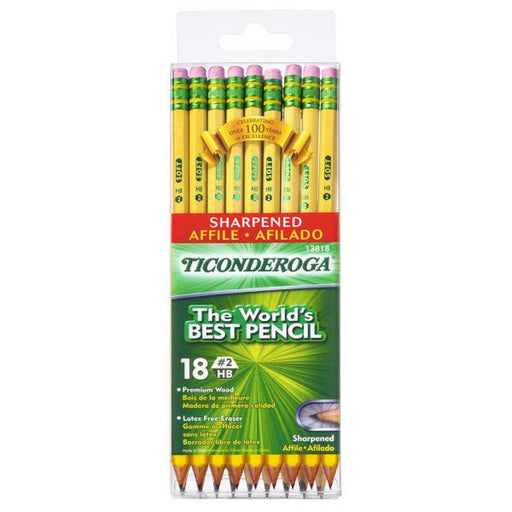 Pencils, #2 Soft, Yellow, Presharpened, Pack of 18 with Free Sharpener