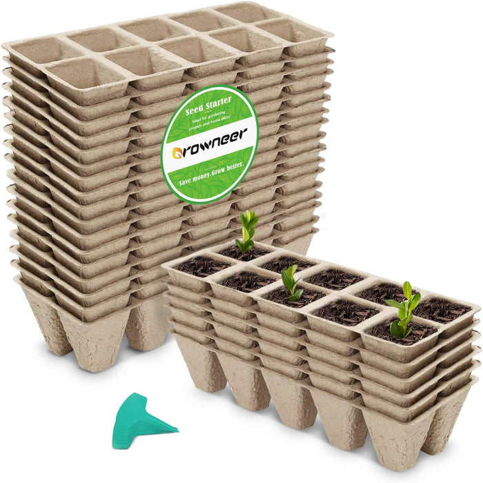 240 Cells Peat Pots Seed Starter Trays, 24 Packs Biodegradable Seedling Pots Germination Trays, Organic Plant Starter Kit with 15 Pcs Plant Labels