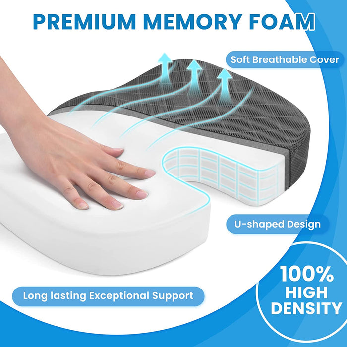Seat Cushion, Office Chair Cushions, Car Seat Cushion, Non-Slip Sciatica & Back Coccyx Tailbonepain Relief Chair Pad, Memory Foam Pillow for Computer Desk, Wheelchair, Driving (Grey)