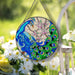 12" Garden Peacock Handmade Painted Stained Glass Wall Window Decorative Hangings Suncatcher Panel with Chain