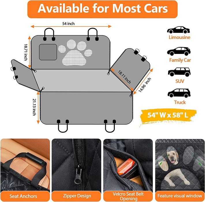 Upgraded Dog Seat Covers with Mesh Visual Window 100% Waterproof Dog Car Seat Cover Nonslip Pet Seat Cover for Back Seat with Storage Pockets, Washable Dog Hammock for Cars Trucks and Suvs