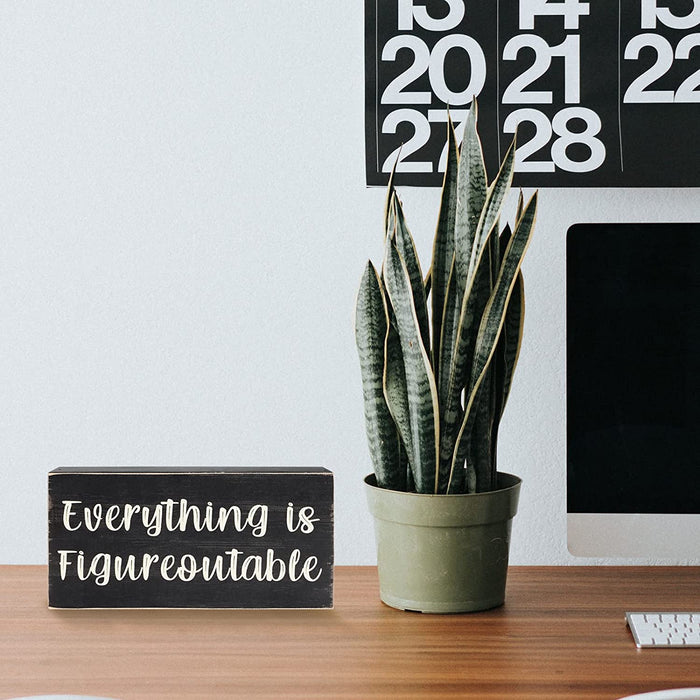 Home Office Desk Black Decor - Inspirational Farmhouse Wooden Box Sign - Everything Is Figureoutable