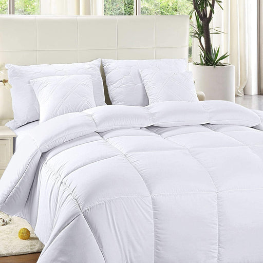 Comforter Duvet Insert - Quilted Comforter with Corner Tabs - Box Stitched down Alternative Comforter (Queen, White)